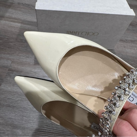 Jimmy Choo Bing Crystal Strap Patent Leather in Linen Mule Flats - Picture 8 of 16